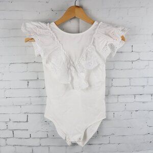 ZARA WHITE ONE PIECE BODYSUIT WITH EYELET RUFFLE DETAIL SIZE 11-12